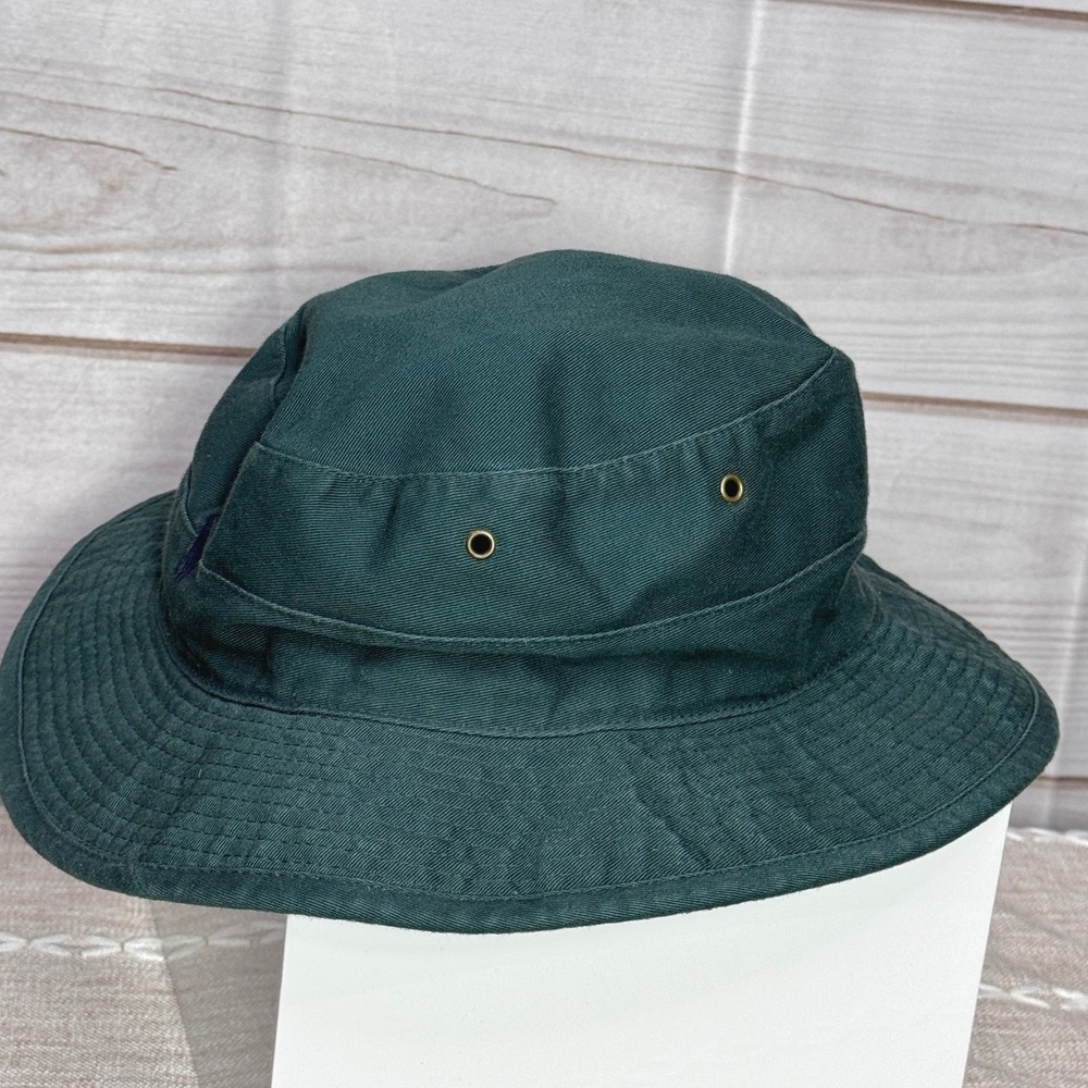 Polo Ralph Lauren Bucket Hat Green Vintage Made In USA Sportsman Blue Pony Large - Picture 2 of 4